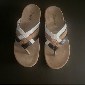 Women's Spenco black white tan sandals size 8